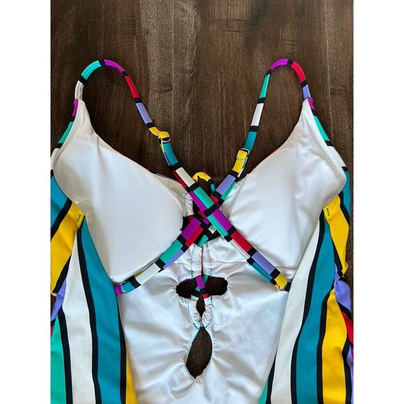 NWT Red Carter Colorful Adjustable Striped One Piece Open Back Swimsuit L US 10 - Picture 6 of 11